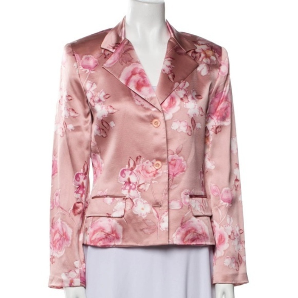 Oscar by Oscar de la Renta pink floral print silk blazer 4